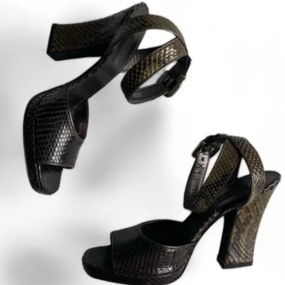 Prada Milano Brown Green Python Snakeskin Sequin Sling back Sandal